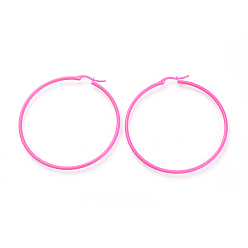 Hot pink Sprühlackierte 304 große Creolen aus Edelstahl, Ring, hot pink, 63x59x2 mm, 12 Messgerät, Stift: 0.8x1 mm