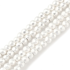 с Покрытием Серебра Гальванические нити из синтетических немагнитных гематитовых бусин, граненые круглые, со серебряным покрытием, 3 мм, отверстие : 0.8 мм, около 145 шт / нитка, 15.75'' (40 см)