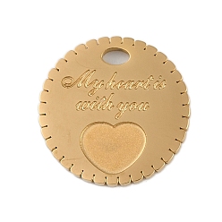 Настоящее золото 18K Ионное покрытие (ip) 304 брелоки из нержавеющей стали, плоский круглый со словом мое сердце с тобой и сердце, реальный 18 k позолоченный, 14.5x1.5 мм, отверстие : 1.6 мм