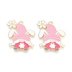 Pink Подвески из сплава и эмали, Санта-Клаус в форме кролика, золотой свет, розовые, 30.5x27x1 мм, отверстие : 1.6 мм