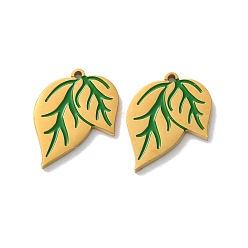 Настоящее золото 18K Ионное покрытие (ip) 304 подвески из нержавеющей стали, с эмалью, очарование листа, реальный 18 k позолоченный, 15.5x13.5x1.5 мм, отверстие : 1 мм