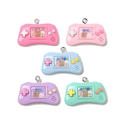 (52) Непрозрачная лаванда Непрозрачные подвески смолы, Брелоки для игровых автоматов с железными петлями с платиновым покрытием, разноцветные, 20x29x6 мм, отверстие : 2 мм