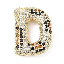 Letter D Латунные микро проложить кубического циркония подвески, долговечный, стойки покрытие, письмо амулеты, реальный 18 k позолоченный, Буква D, 21.5x16x5.5 мм, отверстие : 5.2x3 мм