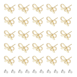 Light Gold 50шт. фурнитура для сережек-гвоздиков из сплава в виде банта, со штифтом 304 из нержавеющей стали и горизонтальными петлями, 80 гайки ушные пластиковые, золотой свет, 8x13.5 мм, отверстие : 1.4 мм, штифты : 0.9 мм