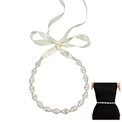 Светло-желтый Металлические пояса для свадебного платья с кристаллами и стразами в форме конского глаза, с полиэфирной лентой, серебряный цвет гальваническим, светло-желтый, 2450 мм