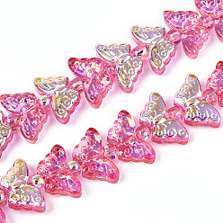 Ярко-Розовый Прозрачность гальванизированные стеклянные бусины нити, бабочка, с покрытием AB цвета, с половиным покрытием, ярко-розовый, 8x15x4.8 мм, отверстие : 0.9 мм, около 70~71 шт / нитка, 24.80~25.20'' (64 см)