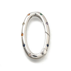 Платина Латунные кольца из микро-паве циркония, долговечный, без свинца и без кадмия, стойки покрытие, овальные, платина, 26.5x15.5x3 мм