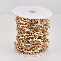 Light Gold Unwelded Iron Paperclip Chains, Flat Oval, Drawn Elongated Cable Chains, with Spool, Light Gold, 18x6x1.2mm, about 82.02 Feet(25m)/roll
