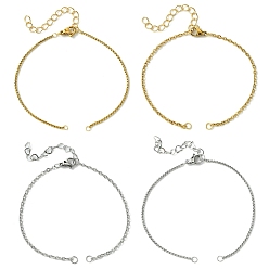 Золотой & Цвет Нержавеющей Стали 12 шт. 4 стиль полуготовый 304 браслеты из нержавеющей стали с цепочкой, с карабин-лобстерами , удлинитель цепи и перемычки, для изготовления коннекторных браслетов, золотые и нержавеющая сталь цвет, 7-1/8 дюйм (18 см) ~ 7-1/4 дюйм (18.5 см), 3 шт / стиль