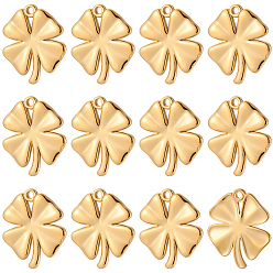 Настоящее золото 14K 12 шт. 304 подвески из нержавеющей стали, ионное покрытие (ip), клевер очарование, реальный 14 k позолоченный, 15x13x1 мм, отверстие : 1 мм