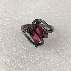 Средний Фиолетово-красный Кольца для женщин с конским глазом и кубическими цирконами из латуни, металлический черный , средне фиолетовый красный, размер США 8 (18.1 мм)