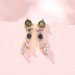 Flat Round Brass Pave Cubic Zirconia Stud Crawler Earrings, Real 18K Gold Plated, Cadmium Free & Lead Free, Long-Lasting Plated, Rack Plating, Flat Round, 16x4x7.5mm