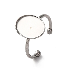 Нержавеющая Сталь Цвет 304 компоненты открытого кольца манжеты из нержавеющей стали, простые настройки кольца пэда, овальные, цвет нержавеющей стали, лоток : 14x10 мм, 1.5 мм, внутренний диаметр: регулируемый