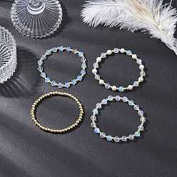 (52) Непрозрачная лаванда 4шт. 4 стили набор из бусинок из ракушечного жемчуга, синтетического лунного камня и гальванизированного немагнитного синтетического гематита, разноцветные, внутренний диаметр: 2 дюйм (5~5.2 см)