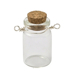 Платина Подвески-соединители для бутылок из прозрачной стеклянной пробки, звенья для бутылок желаний с двойными петлями из медной проволоки, платина, 35x31.5x21.5 мм, отверстие : 2.7~3.8 мм