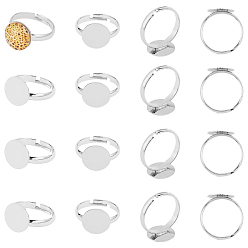 Platinum 50 Pcs Brass Pad Ring Bases, Lead Free and Cadmium Free and Nickel Free, Adjustable, Platinum, 1/2 inch(12mm), Inner Diameter: 5/8 inch(17mm)