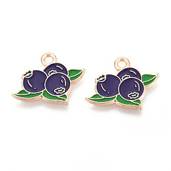 Blueberry Подвески с эмалью из фруктового сплава, золотой свет, черника, 13.7x17.1x1 мм, отверстие : 1.8 мм