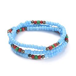 Темно-Голубой Три петли браслеты стретч, со стеклянными бусинами и натуральными пиритовыми бусинами, глубокое синее небо, 21.3 дюйм (54 см)