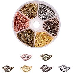 Mixed Color Tibetan Style Alloy Pendants, Leaf, Mixed Color, 18x10.5x1.5mm, Hole: 1.2mm, 25pcs/color, 150pcs/box