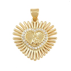 Настоящее золото 18K Латунные микро проложить кубического циркония подвески, без кадмия и без свинца, религия, сердце, реальный 18 k позолоченный, 22x21.5x2.5 мм, отверстие : 4.5x3.5 мм