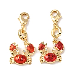 Краб Декоративный кулон из латуни с микропаве из прозрачных кубических цирконий и эмали., с застежкой омар, стойки покрытие, долговечный, без кадмия и без свинца, золотые, краб, 39 мм