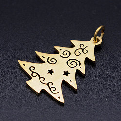 Golden 201 Stainless Steel Pendants, with Unsoldered Jump Rings, Christmas Tree, Golden, 23.5x17.5x1mm, Hole: 3mm, Jump Ring: 5x0.8mm