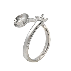 Платина Латунные крепления колец для пальцев, за половину пробурено бисера, регулируемый, платина, 16 мм