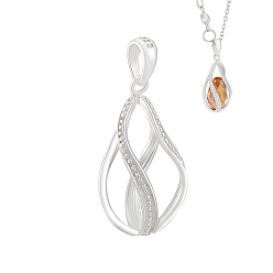 Silver 1Pc 925 Sterling Silver Bead Cage Pendants, Teadrop Hollow Cage Charms, Silver, 21.5x11.5x12mm, Hole: 4.5x3mm, Tray: 9mm