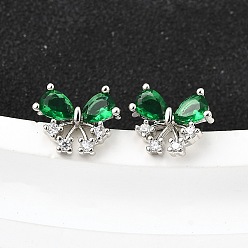 Платина Латунные микро проложить серьги стержня кубического циркония, бантом, платина, 7.5x9.5 мм