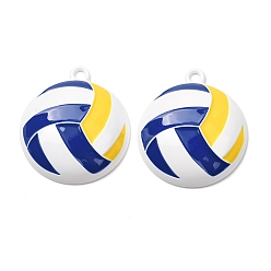 Bleu Pendentifs en alliage de peinture de cuisson, charmes de volley-ball, bleu, 39.5x34.5x10mm, Trou: 3mm