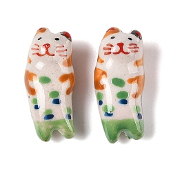 Cat Shape Расписанные вручную фарфоровые бусины, животное, форма кошки, 26.5~27x11.5x10.5 мм, отверстие : 1.8 мм