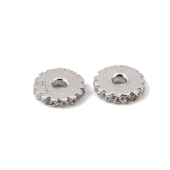 Real Platinum Plated 925 Sterling Silver Micro Pave Clear Cubic Zirconia Beads, Rack Plating, Long-Lasting Plated, Disc, with 925 Stamp, Rhodium Plated, Real Platinum Plated, 6x1mm, Hole: 1.6mm