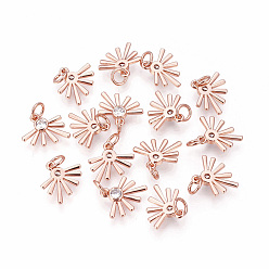 Розовое Золото Латунные микро проложить кубического циркония прелести, цветок, прозрачные, розовое золото , 11x12.5x2 мм, отверстие : 3~3.5 мм