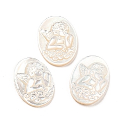 Белый Кабошоны с естественной морской оболочкой, овал с выгравированным углом, белые, 19~19.5x13.5~14.5x2.8~3 мм