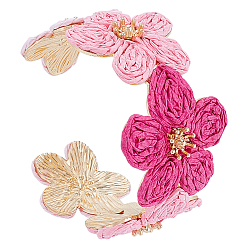 Разноцветный Браслеты-манжеты из сплава и рафии для женщин, цветок, красочный, 1-3/8 дюйм (3.5 см), внутренний диаметр: 2-1/8 дюйм (5.5 см)