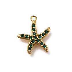 Зеленый 304 микро нержавеющей стали прокладывать Цирконом подвески, прелести морская звезда, ионное покрытие (ip), золотые, зелёные, 13.5x12x2 мм, отверстие : 1 мм