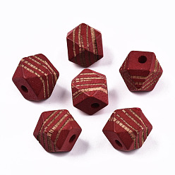 (123L) Белый крем непрозрачный блеск Расписные бусы из натурального дерева, лазерная гравировка, граненые, многоугольник с полосой зебры, огнеупорный кирпич, 12x12x12 мм, отверстие : 3 мм