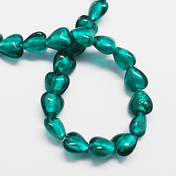 Teal Handmade Silver Foil Glass Beads, Heart, Teal, 28x24~28x15~17mm, Hole: 2mm