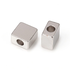 Платина Латунные бусины, долговечный, квадратный, платина, 5x5x3 мм, отверстие : 1.5 мм