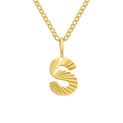 Letter S Персонализированные ожерелья с кулоном в виде инициалов из нержавеющей стали с текстурой алфавита для женщин и мужчин, золотые, Письмо с, 16.54 дюйм (42 см)