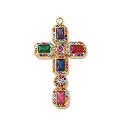 Разноцветный 304 Подвески из нержавеющей стали со стразами, ионное покрытие (IP), крестик, реальный 18 k позолоченный, красочный, 47x27x4.5 мм, отверстие : 2 мм