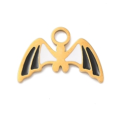 Bat 304 эмалированные подвески из нержавеющей стали на тему Хэллоуина, золотые, летучая мышь, 10x15x1 мм, отверстие : 2 мм