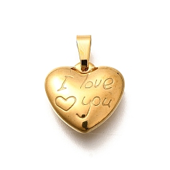 Золотой 304 подвески из нержавеющей стали, сердце со словом я люблю тебя очарование, золотые, 16x16x5 мм, отверстие : 3x5 мм