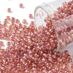(960) Inside Color Amber/Mauve Lined Toho runde Rocailles, japanische Rocailles, (960) Innenfarbe bernsteinfarben / lila gefüttert, 8/0, 3 mm, Bohrung: 1 mm, über 222pcs / Flasche, 10 g / Flasche