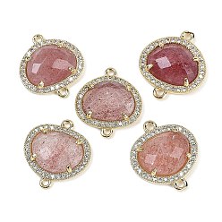 Клубничный Кварц Натуральный клубничный кварц граненые овальные звенья, латунь с покрытием из латуни, микро-паве, прозрачные подвески из кубического циркония, золотые, 20.5x17.5x4.5 мм, отверстие : 1.6 мм