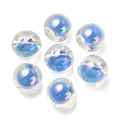 Verdeck blau Transparente UV-Beschichtung regenbogenschillernde europäische Acrylperlen, Perle in Perlen, Großloch perlen, Runde, Verdeck blau, 17.5x17.5 mm, Bohrung: 4.5 mm