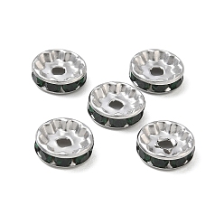 Smaragd 304 Edelstahl Rhinestone-Spacer Perlen, flache Runde/Scheiben, Edelstahl Farbe, Smaragd, 10x3 mm, Bohrung: 2 mm