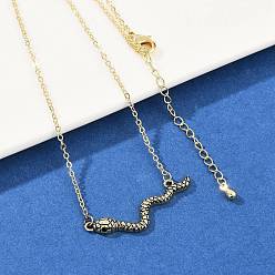 Античное Золото Ожерелья с подвеской в виде змеи из латуни с черными кубическими цирконами, античное золото , 16.73 дюйм (42.5 см)