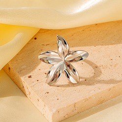 Нержавеющая Сталь Цвет Регулируемые 304 манжеты из нержавеющей стали для женщин, цветок, цвет нержавеющей стали, 27.5x30 мм, размер США 6 1/2 (16.9 мм)