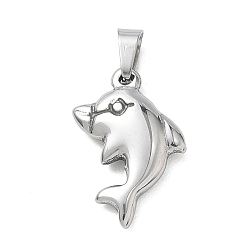 Couleur Acier Inoxydable Pendentifs en acier inoxydable, avec 304 pinces à glace en acier inoxydable, charmes de dauphin, couleur inox, 201mm, trou: 21x14x2.5 mm.